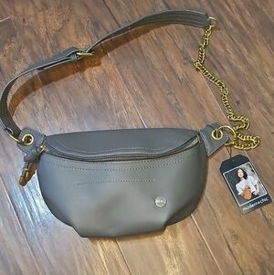 MODERN+CHIC Gray Catherine Crossbody Belt Bag with Gold Chain Detail
